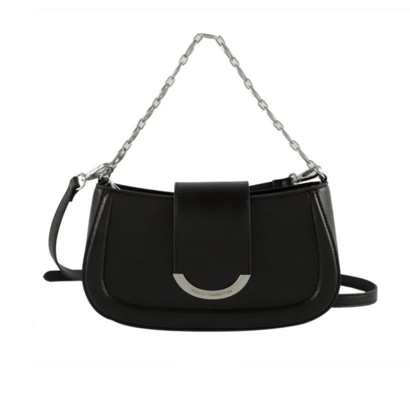 French Connection Maud Smooth Baguette Shoulder Bag and Crossbody Black NWT - Picture 1 of 10